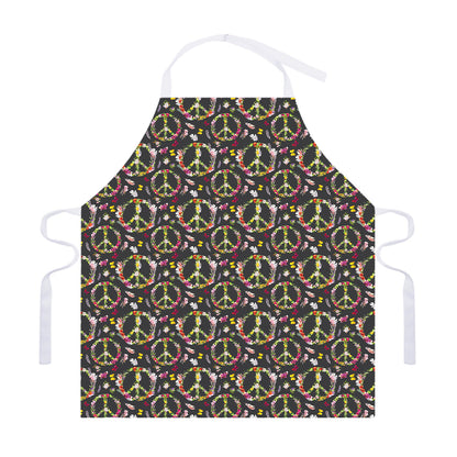 Hippie Peace Sign Flower Pattern Print Adjustable Apron