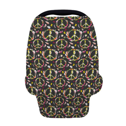 Hippie Peace Sign Flower Pattern Print Baby Seat Cover