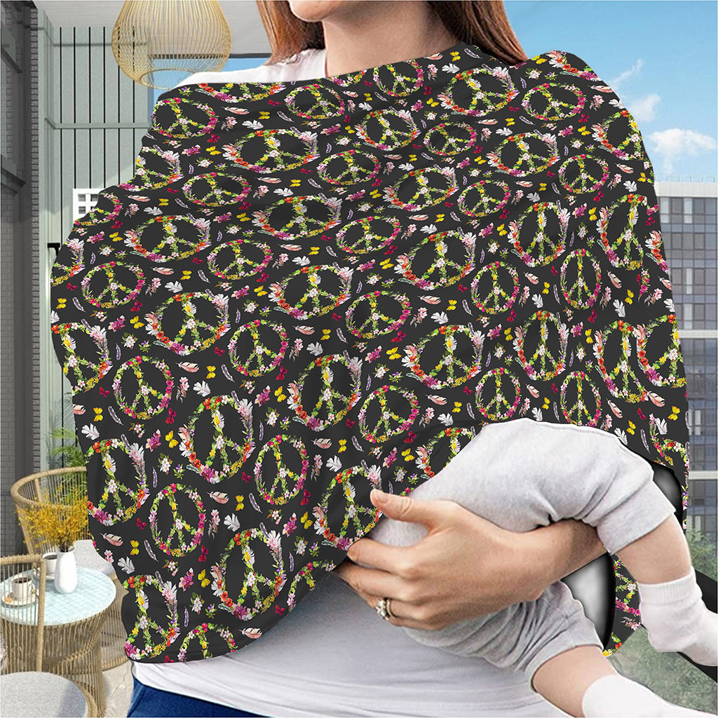 Hippie Peace Sign Flower Pattern Print Baby Seat Cover