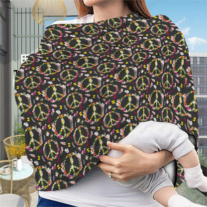 Hippie Peace Sign Flower Pattern Print Baby Seat Cover