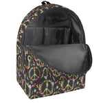 Hippie Peace Sign Flower Pattern Print Backpack