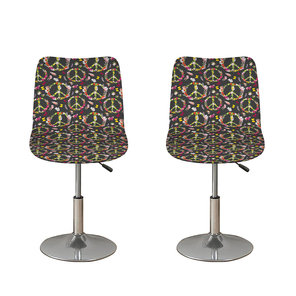 Hippie Peace Sign Flower Pattern Print Bar Stool Covers