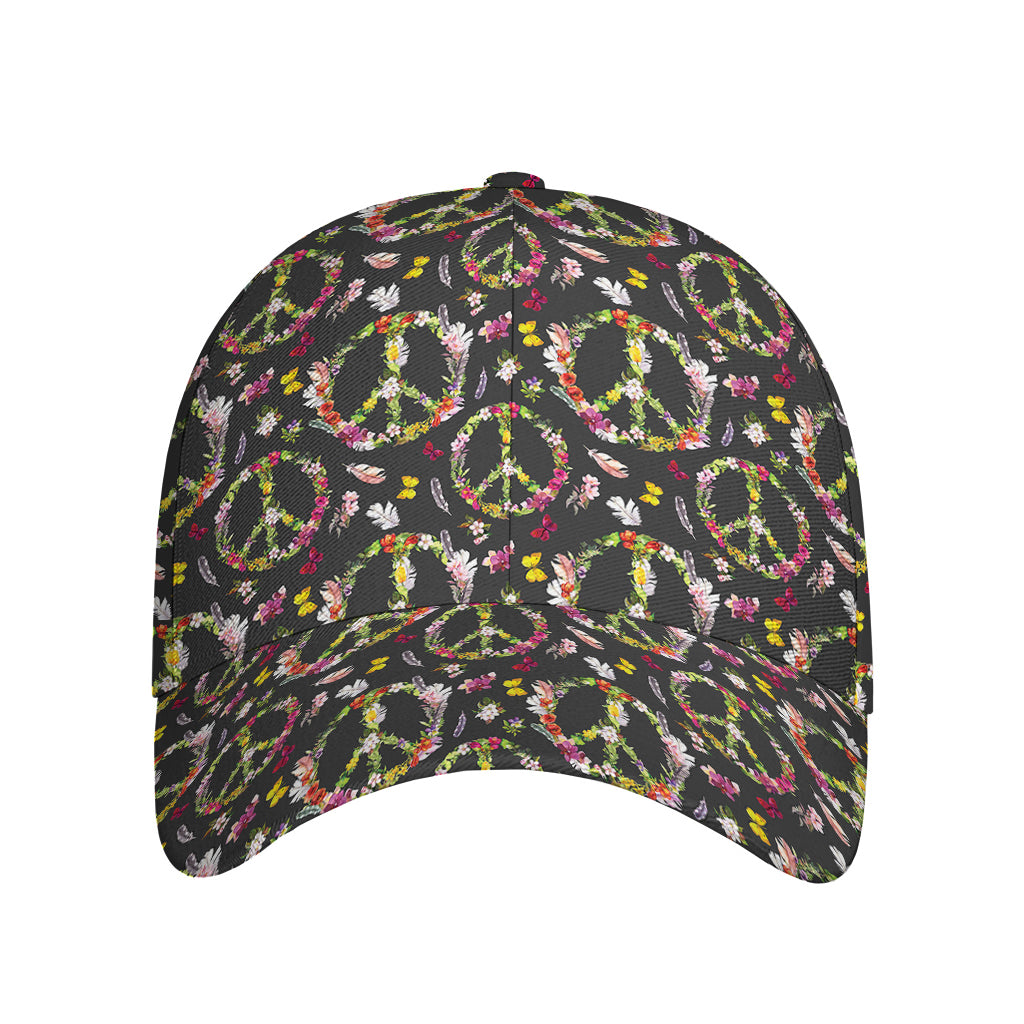 Hippie Peace Sign Flower Pattern Print Baseball Cap