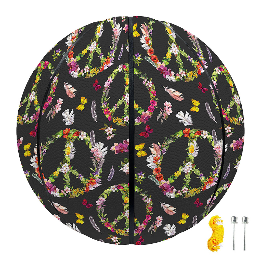 Hippie Peace Sign Flower Pattern Print Basketball