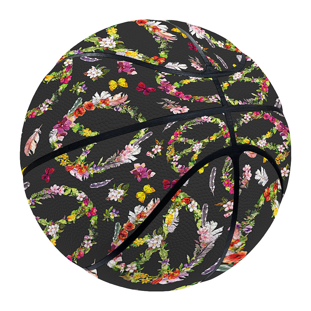Hippie Peace Sign Flower Pattern Print Basketball