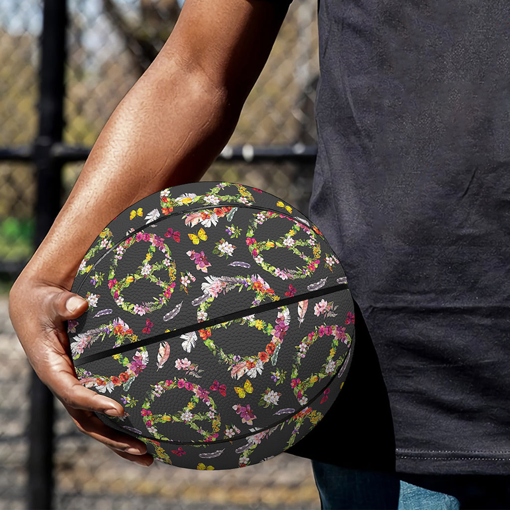 Hippie Peace Sign Flower Pattern Print Basketball