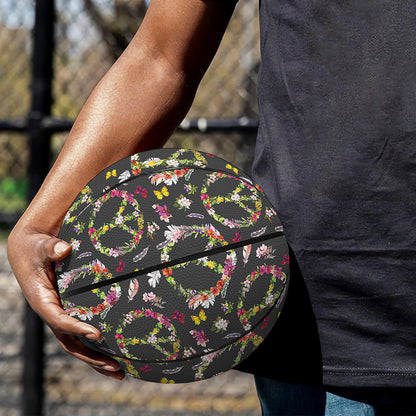 Hippie Peace Sign Flower Pattern Print Basketball