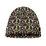 Hippie Peace Sign Flower Pattern Print Beanie