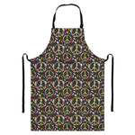Hippie Peace Sign Flower Pattern Print Bib Apron With Pocket