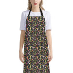 Hippie Peace Sign Flower Pattern Print Bib Apron With Pocket