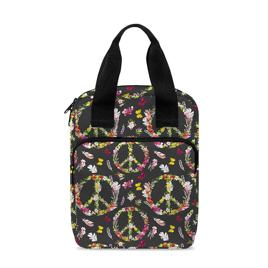 Hippie Peace Sign Flower Pattern Print Bible Tote Bag