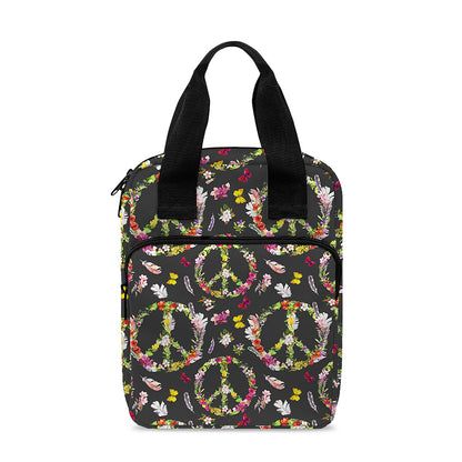 Hippie Peace Sign Flower Pattern Print Bible Tote Bag