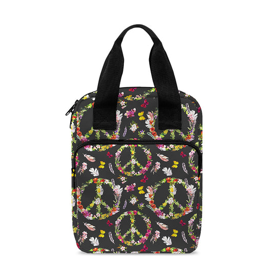 Hippie Peace Sign Flower Pattern Print Bible Tote Bag
