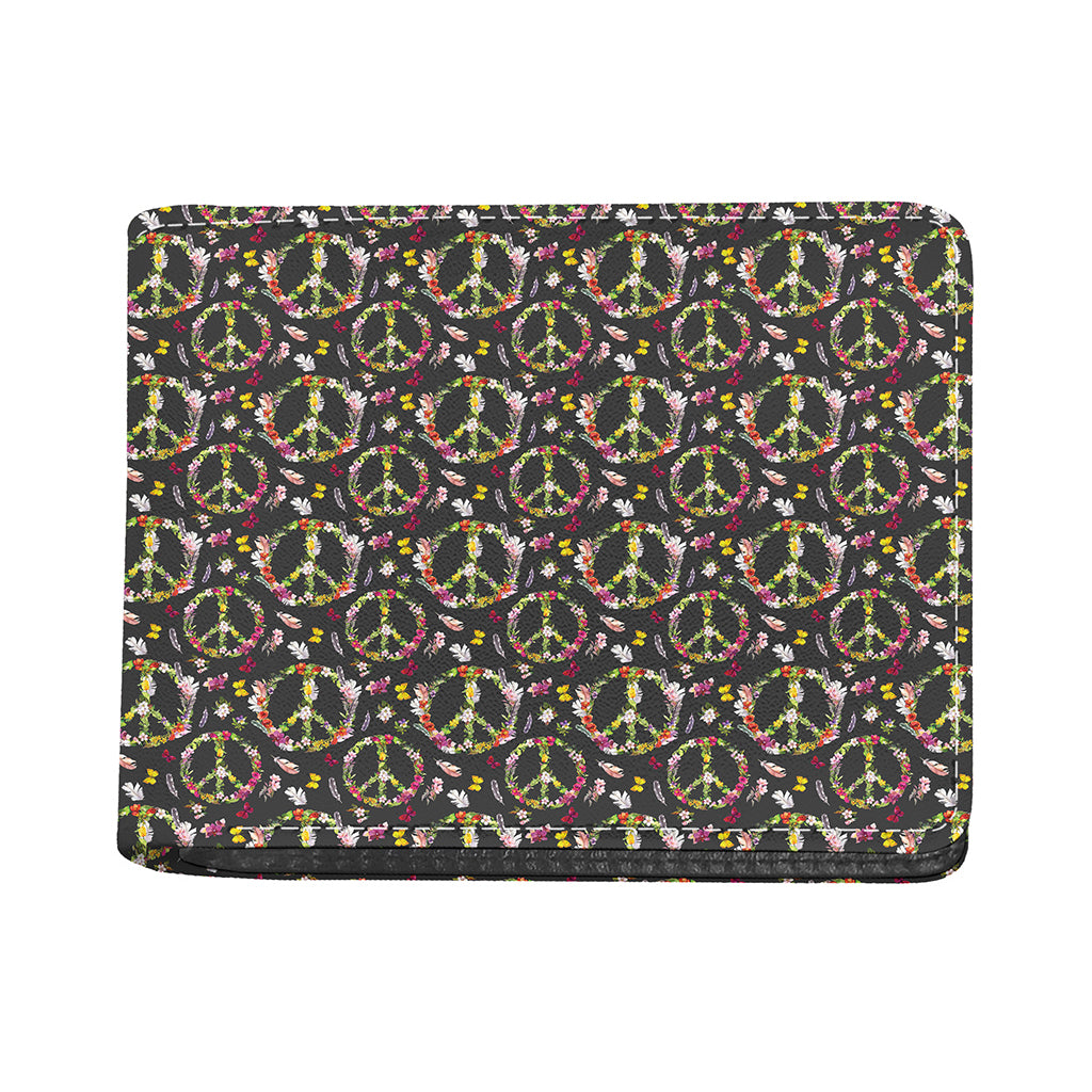 Hippie Peace Sign Flower Pattern Print Bifold Wallet