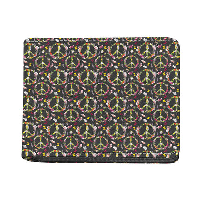 Hippie Peace Sign Flower Pattern Print Bifold Wallet