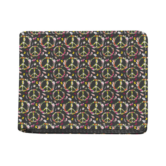 Hippie Peace Sign Flower Pattern Print Bifold Wallet