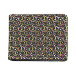 Hippie Peace Sign Flower Pattern Print Bifold Wallet