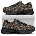 Hippie Peace Sign Flower Pattern Print Black Chunky Shoes
