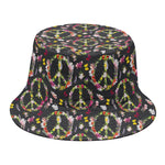 Hippie Peace Sign Flower Pattern Print Bucket Hat