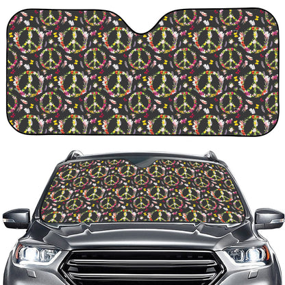 Hippie Peace Sign Flower Pattern Print Car Windshield Sun Shade