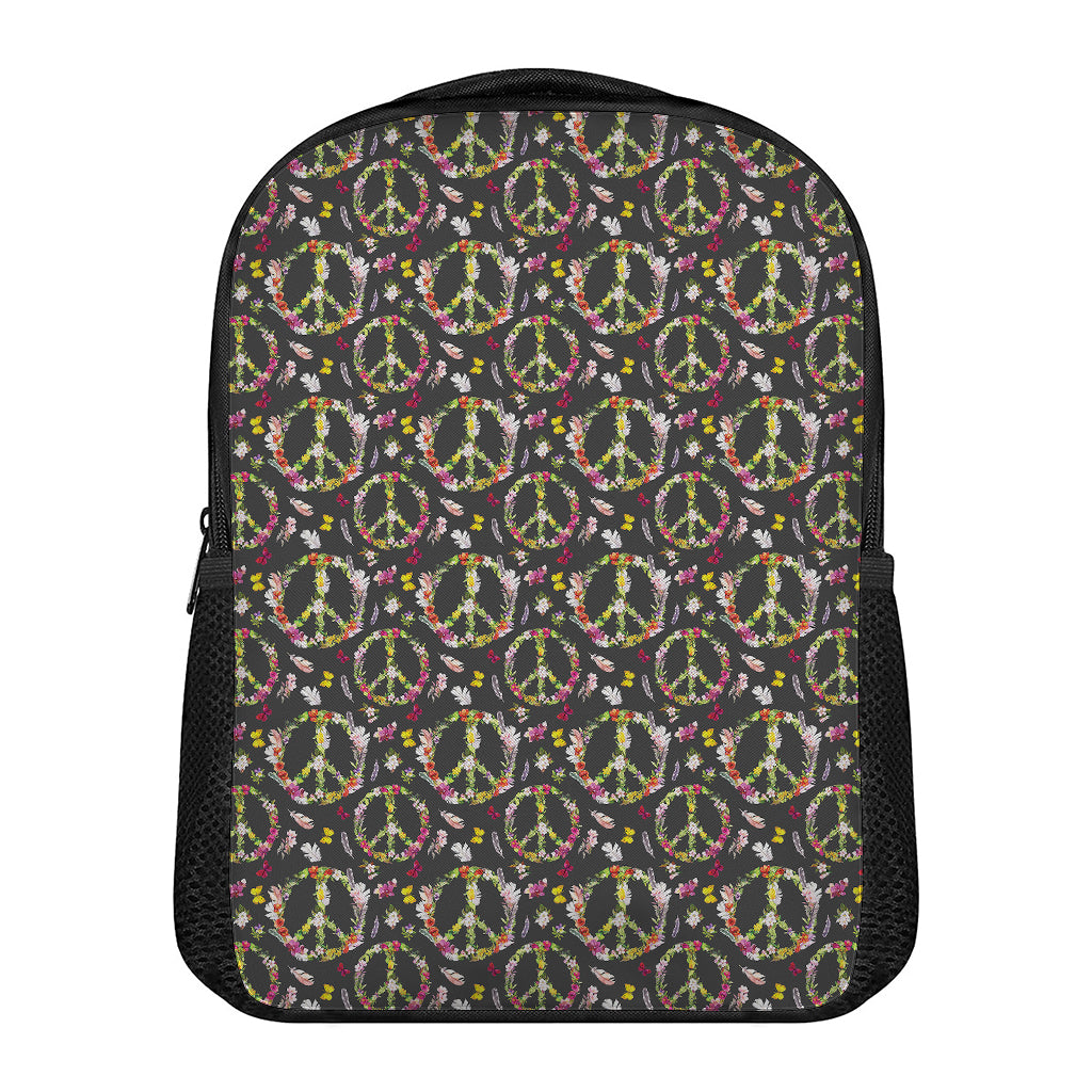 Hippie Peace Sign Flower Pattern Print Casual Backpack