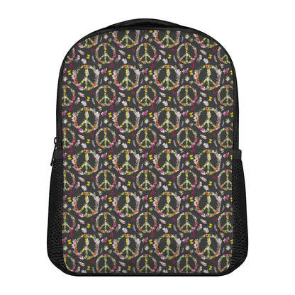 Hippie Peace Sign Flower Pattern Print Casual Backpack