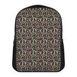 Hippie Peace Sign Flower Pattern Print Casual Backpack