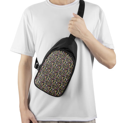 Hippie Peace Sign Flower Pattern Print Chest Bag