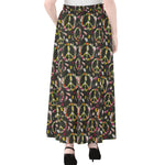Hippie Peace Sign Flower Pattern Print Chiffon Maxi Skirt