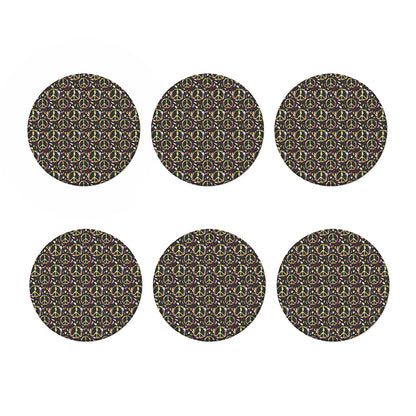 Hippie Peace Sign Flower Pattern Print Coaster Set