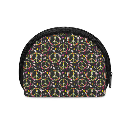 Hippie Peace Sign Flower Pattern Print Coin Purse