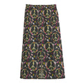 Hippie Peace Sign Flower Pattern Print Cotton Front Slit Maxi Skirt