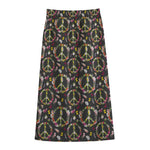 Hippie Peace Sign Flower Pattern Print Cotton Front Slit Maxi Skirt