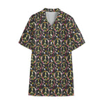 Hippie Peace Sign Flower Pattern Print Cotton Hawaiian Shirt