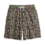 Hippie Peace Sign Flower Pattern Print Cotton Shorts