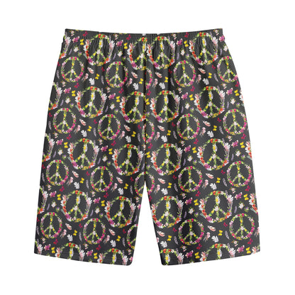 Hippie Peace Sign Flower Pattern Print Cotton Shorts
