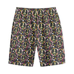 Hippie Peace Sign Flower Pattern Print Cotton Shorts