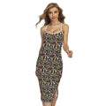 Hippie Peace Sign Flower Pattern Print Cross Back Cami Dress