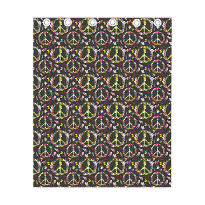 Hippie Peace Sign Flower Pattern Print Curtain