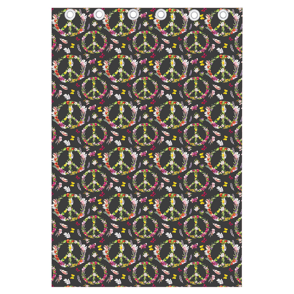 Hippie Peace Sign Flower Pattern Print Curtain