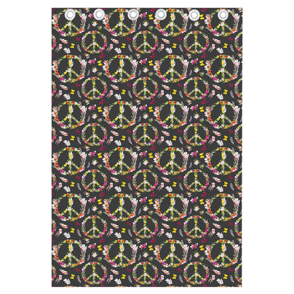 Hippie Peace Sign Flower Pattern Print Curtain