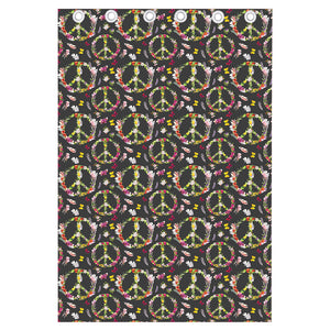 Hippie Peace Sign Flower Pattern Print Curtain