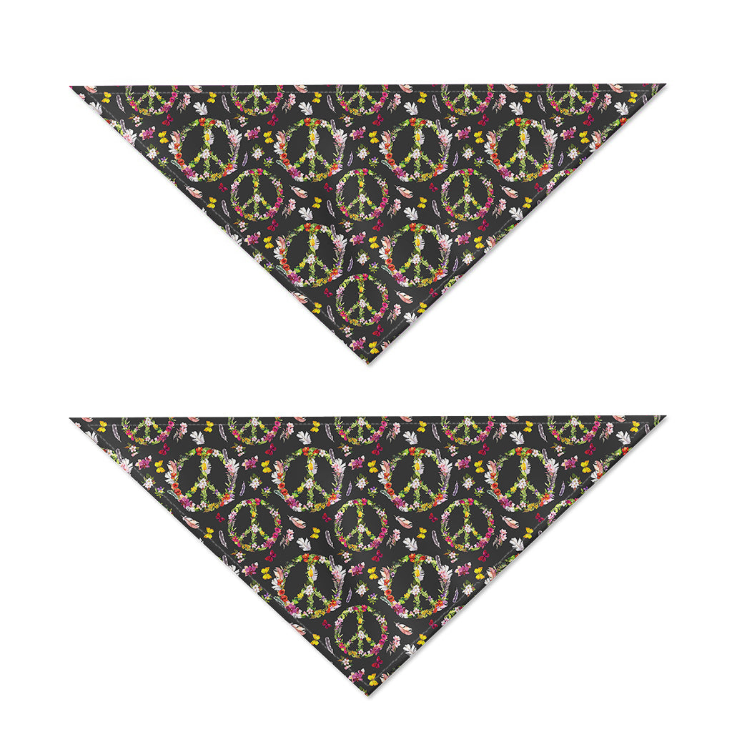 Hippie Peace Sign Flower Pattern Print Dog Bandana
