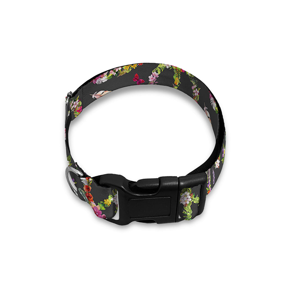 Hippie Peace Sign Flower Pattern Print Dog Collar