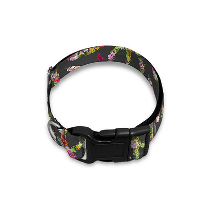 Hippie Peace Sign Flower Pattern Print Dog Collar