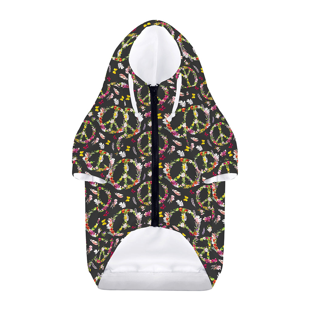 Hippie Peace Sign Flower Pattern Print Dog Zip Up Hoodie