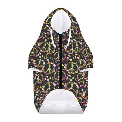 Hippie Peace Sign Flower Pattern Print Dog Zip Up Hoodie