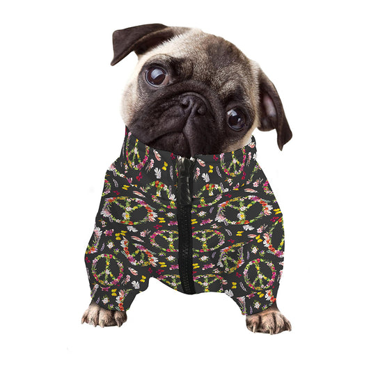 Hippie Peace Sign Flower Pattern Print Dog Zip Up Jacket