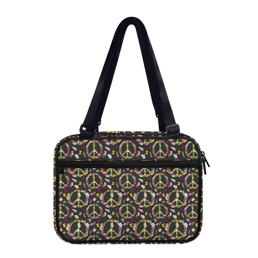Hippie Peace Sign Flower Pattern Print Double Strap Bible Bag