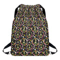 Hippie Peace Sign Flower Pattern Print Drawstring Backpack